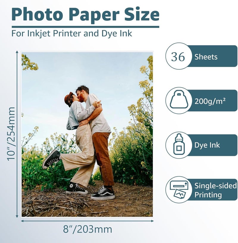 ZBEIVAN 8x10 Photo Paper, Glossy Photo Papers 36 Sheets, 8 x 10 Inkjet Printer Photo Paper for Dye Ink, 200 GSM - Image 2